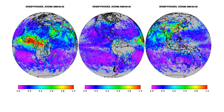 Distribution planétaire des aérosols vue depuis l'espace