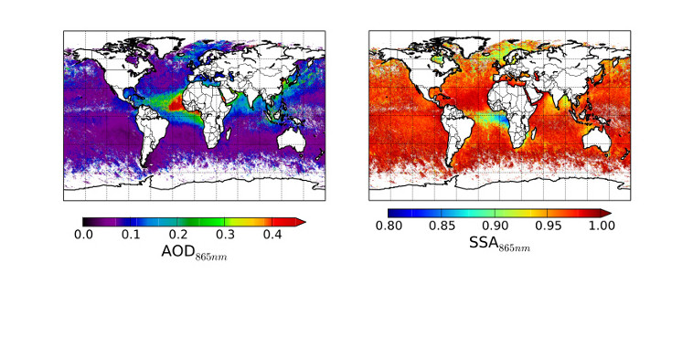 Distribution globale de l'absorption des aérosols (SSA)